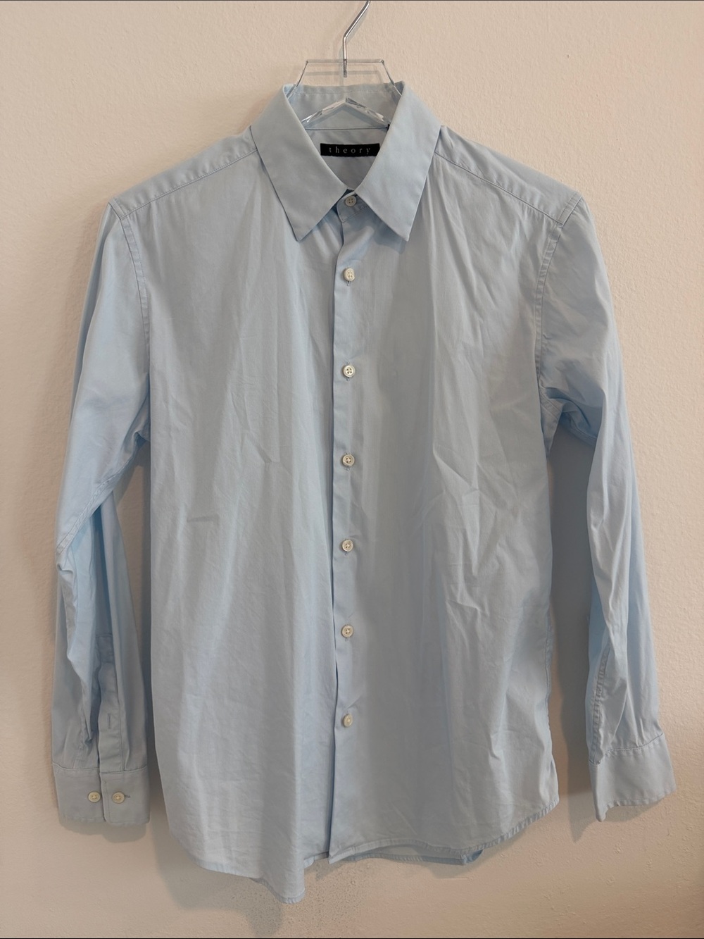 Theory Men's Pale Blue Cotton Dress Shirt